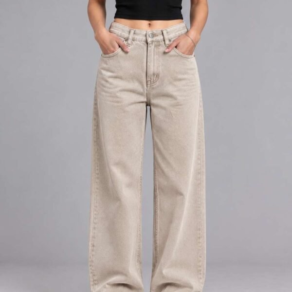 Muddy Beige Semi-Baggy Jeans for Women