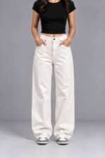 Cream White Semi-Baggy Jeans for Women