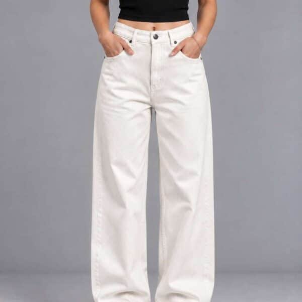 Cream White Semi-Baggy Jeans for Women