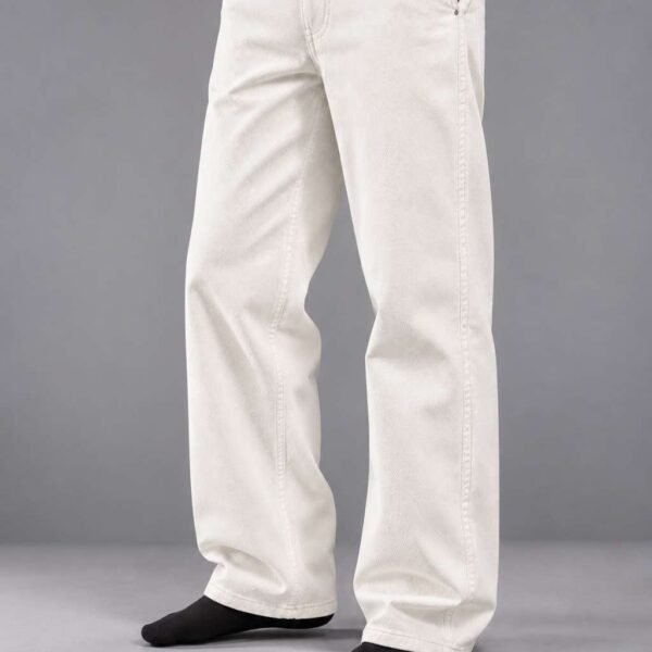 Cream White Semi-Baggy Jeans for Men