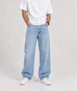 Light Blue Denim Semi-Baggy Jeans for Men - Image 2
