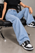 Light Blue Denim Semi-Baggy Jeans for Women - Image 3
