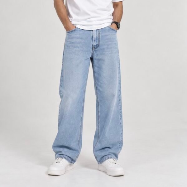 Light Blue Denim Semi-Baggy Jeans for Men